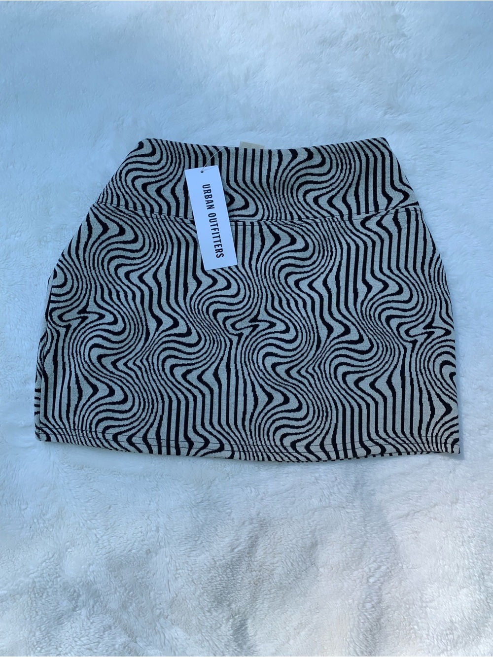 Urban Outfitters Black & Cream Optical Wave Mini Skirt